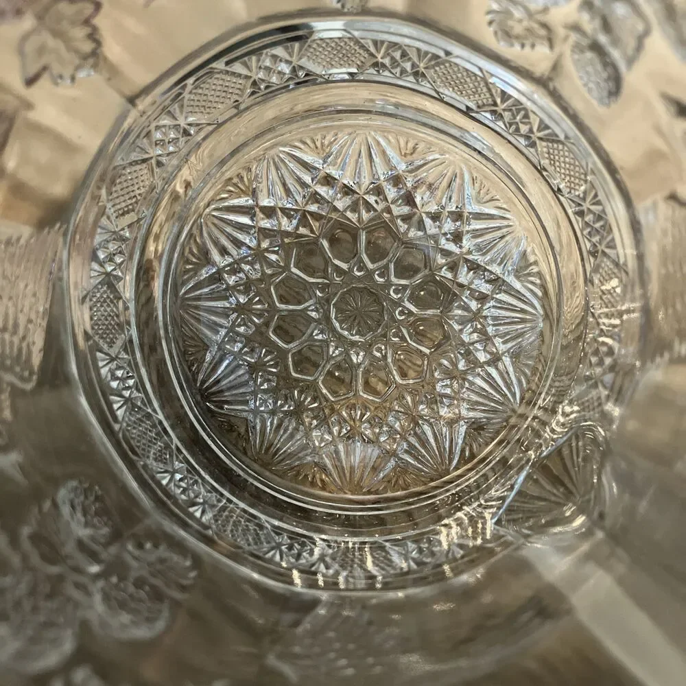 Antique EAPG Indiana Glass Footed Bowl + Creamer Set Birds Strawberries Pattern